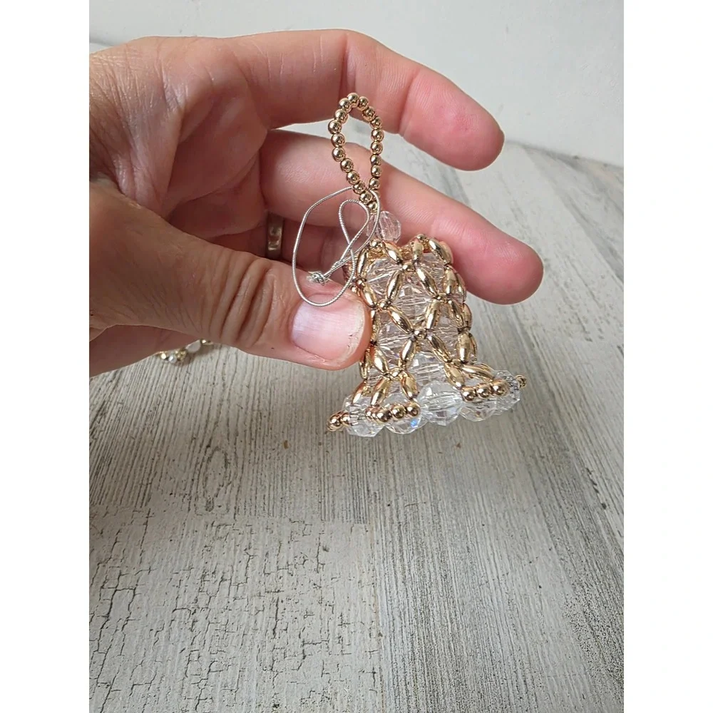 Vintage beaded Bell Pearl ornament set Xmas tree silver gold ornament